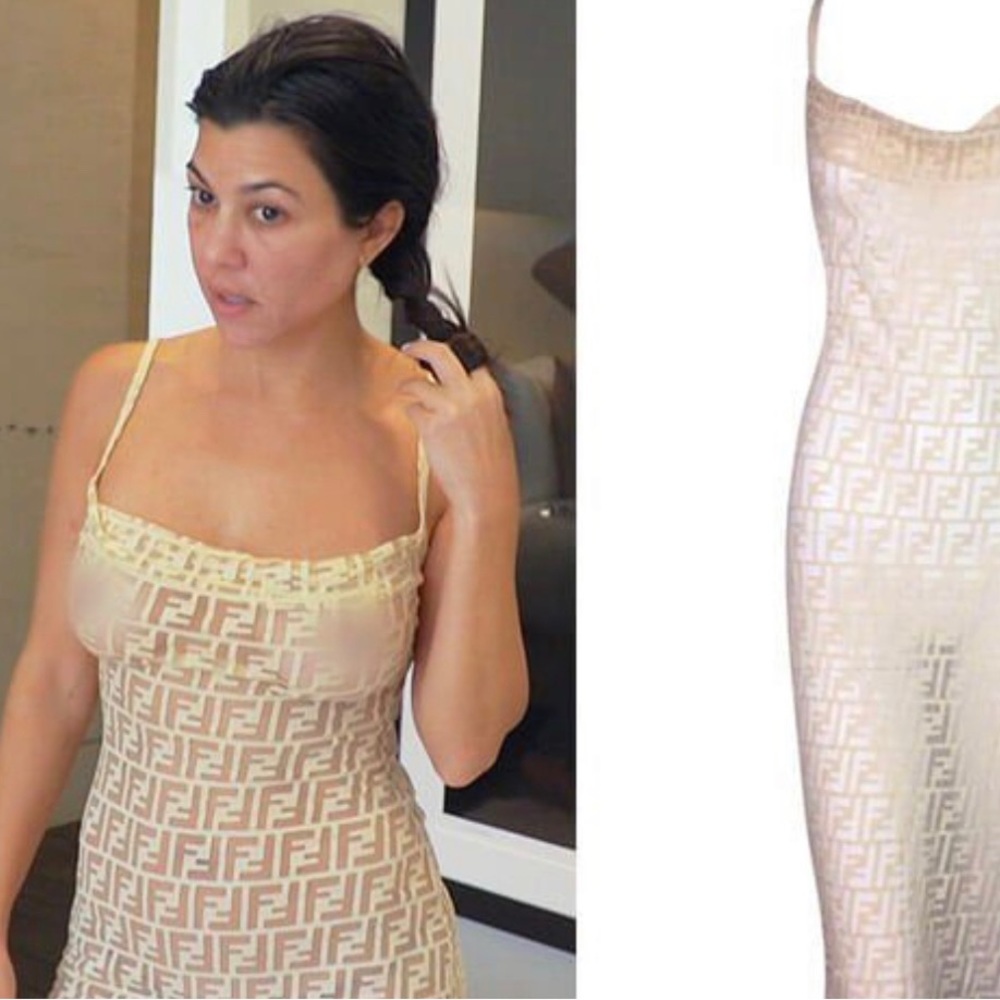1990s vintage Fendi monogram logo sheer dress w slip